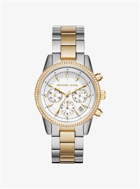 michael kors ritz pavé silver tone watch|Michael Kors Ritz Women's Watch, Stainless Steel .